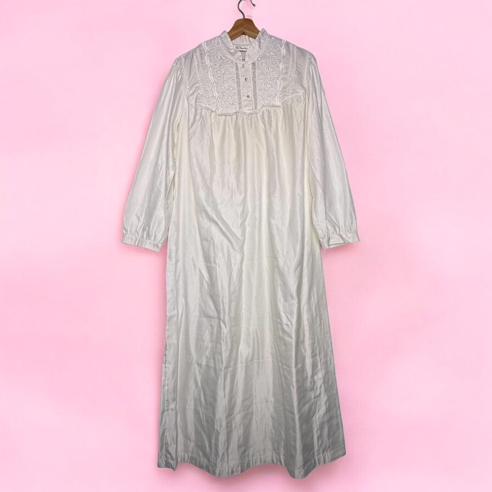 VTG CHARACTER White Nightgown Dress Womens Sz S Embroidered Lace Fairy Prairie